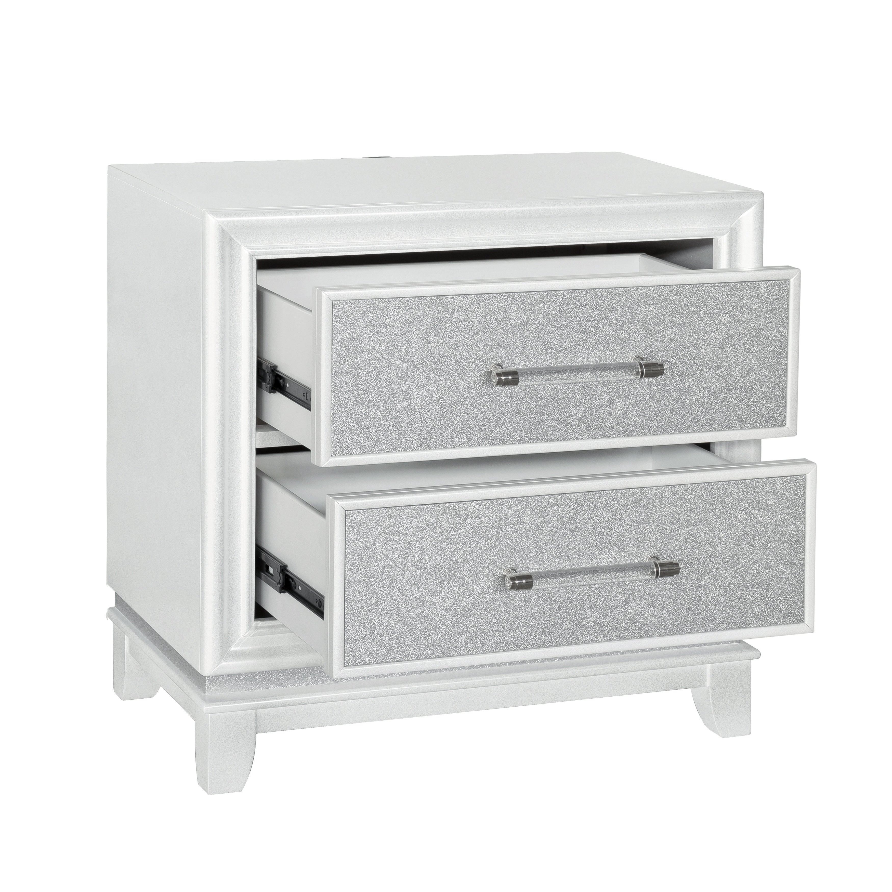 2 Drawer Bedroom Nightstand With Led Lights Pearlized White