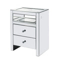 2 Drawer Beveled Mirrored Accent Table With Glass Top And Led Silver