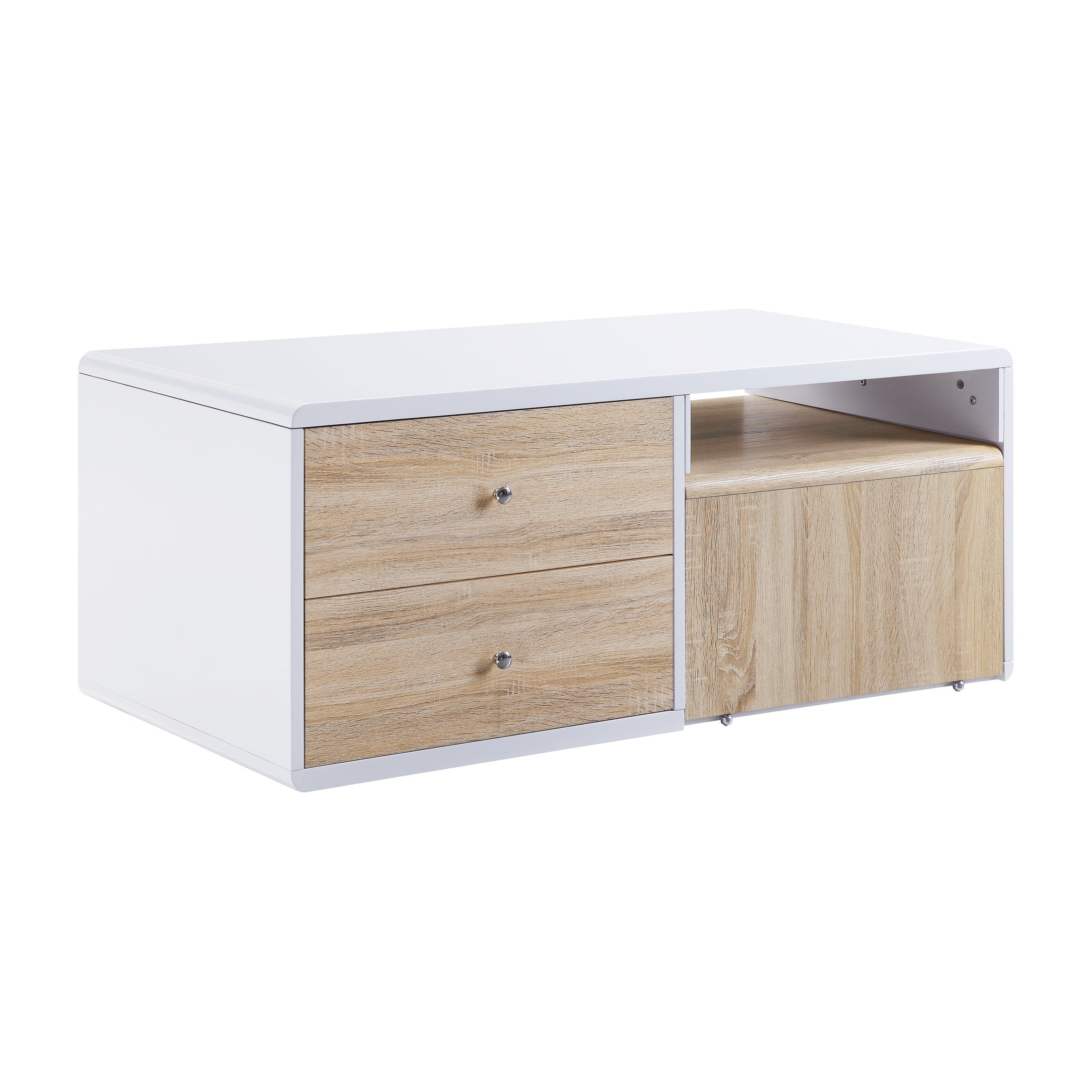 2 Drawer Contemporary Coffee Table With Pull Out Table White And Brown