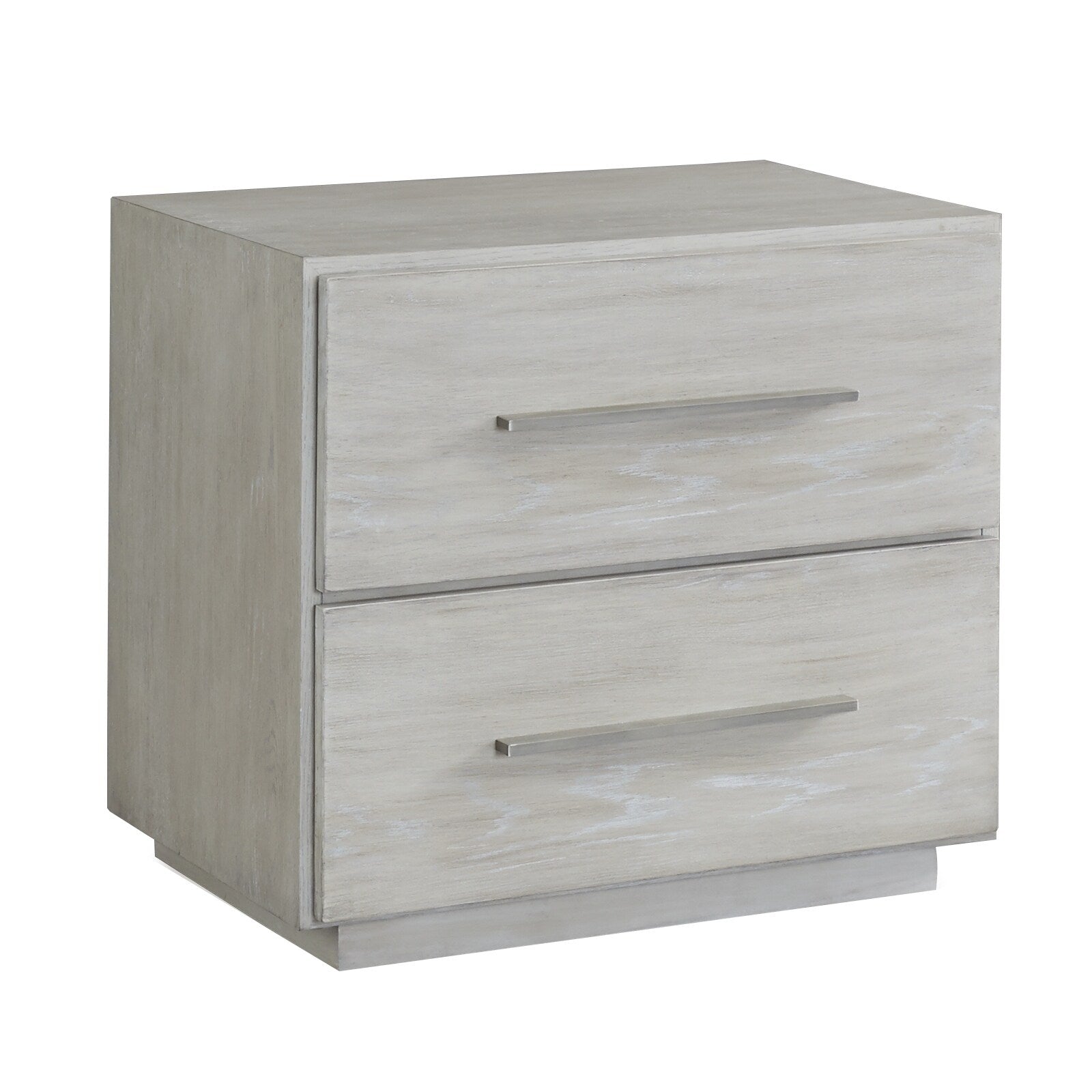 2 Drawer Miter Front Wooden Nightstand With Bar Handles Cotton Gray