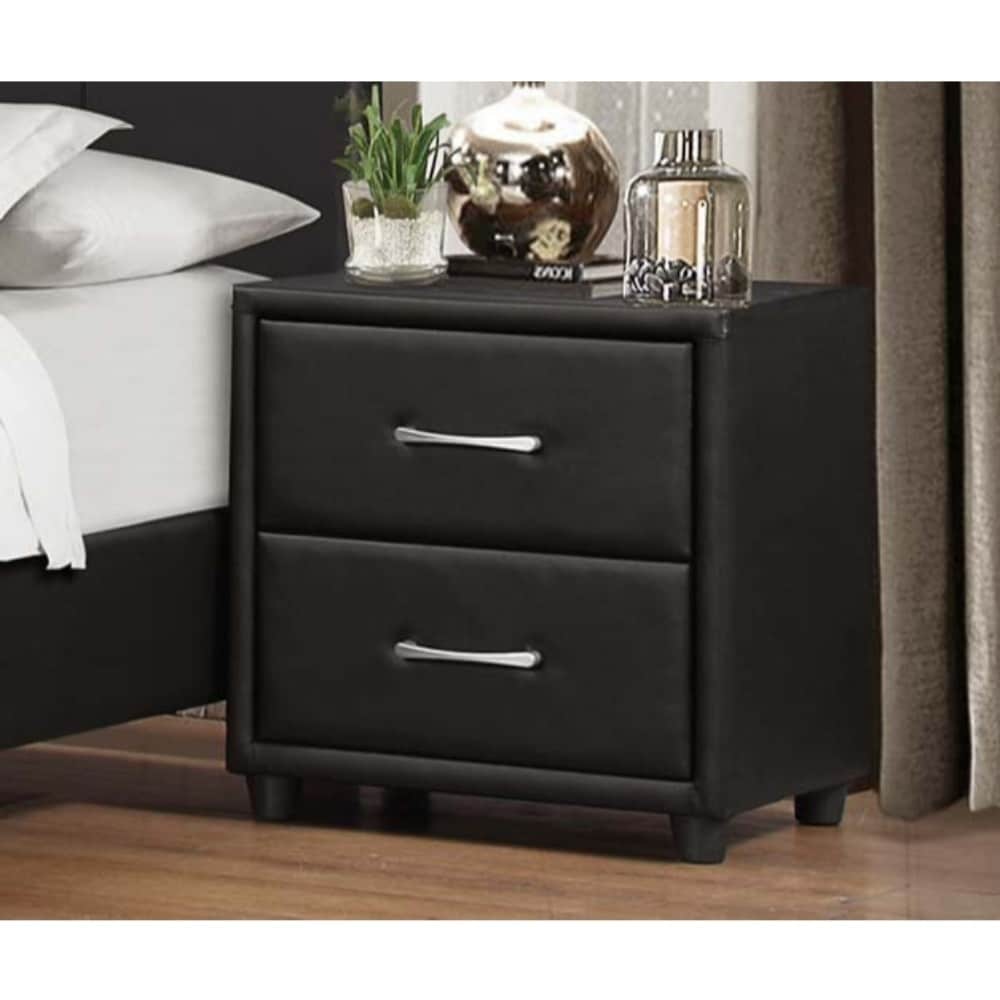 2 Drawer Night Stand In Wood And Pvc Black