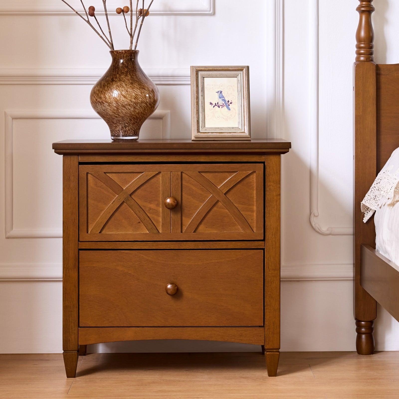 2 Drawer Nightstand With Environmental Friendly Wood End Table