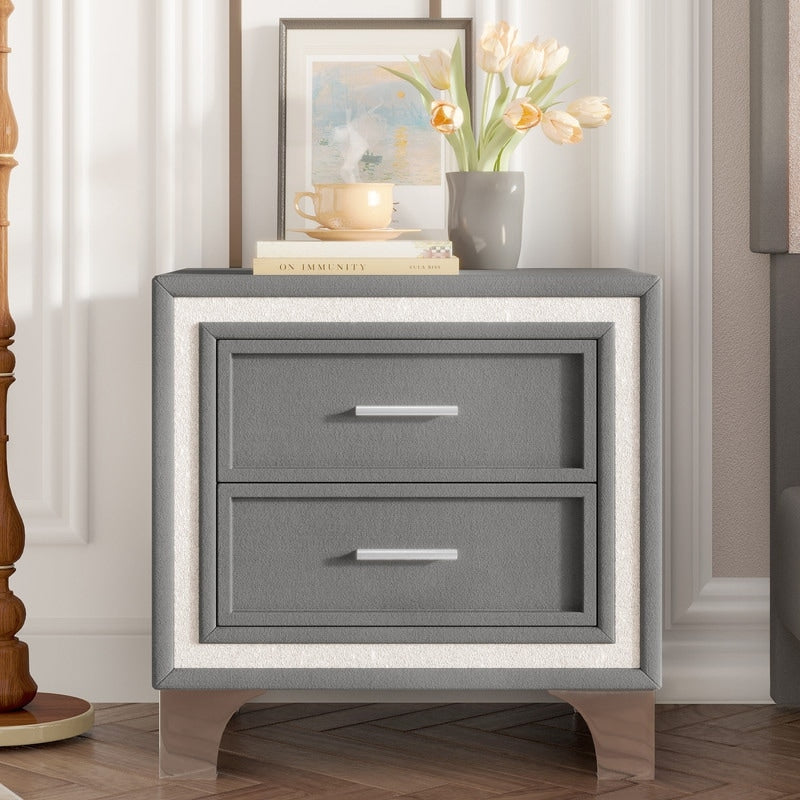 2 Drawer Nightstand With Metal Legs For Bedroom