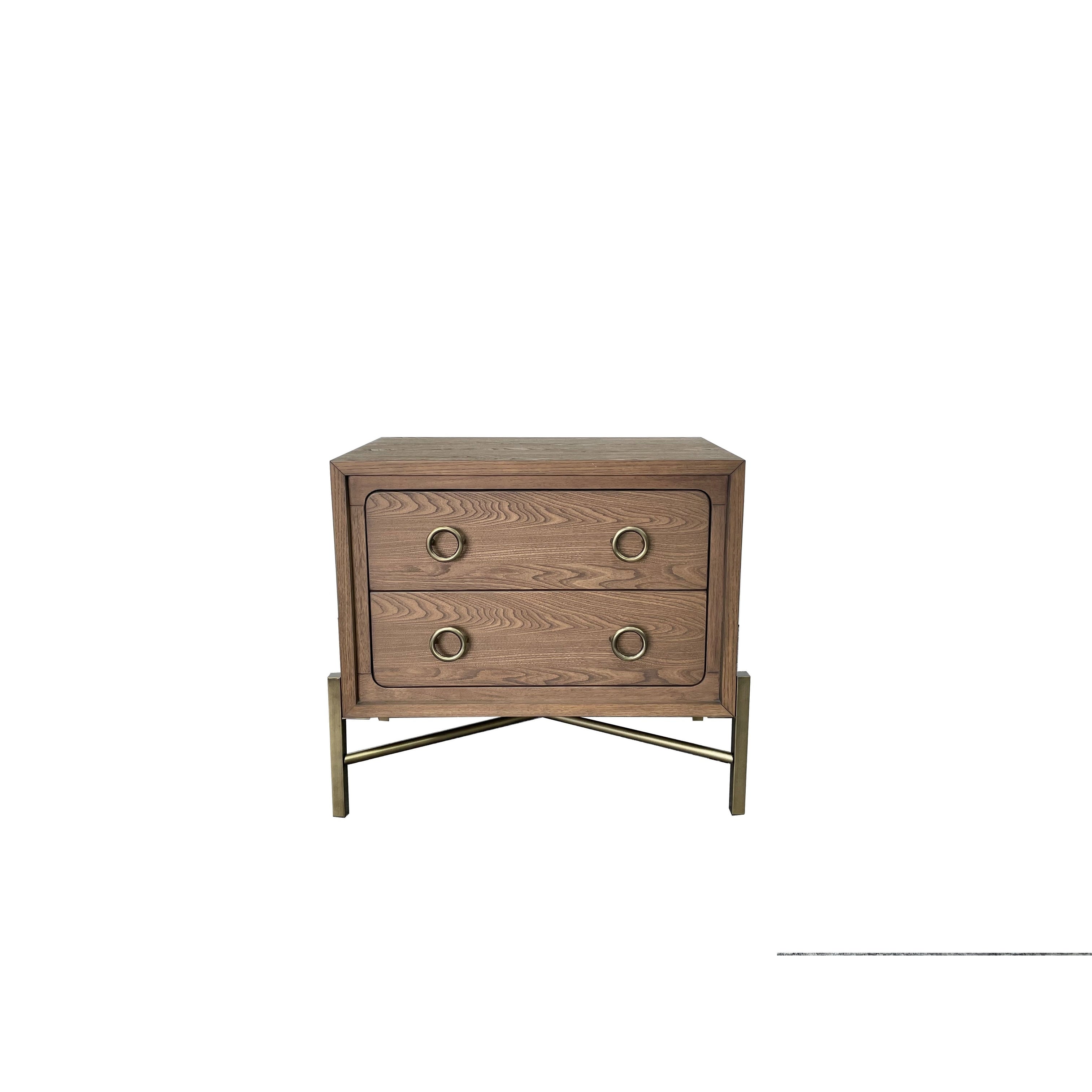 2 Drawer Nightstand With Usb In Latte Finish With Metal Base