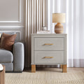 2 Drawer Nightstand Premium Wood Storage With Elegant Fluted Design Solid Wood Legs Nightstand With Metal Handle