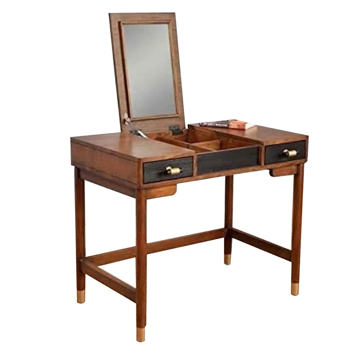 2 Drawer Vanity Desk With Flip Top Mirror Brown And Black