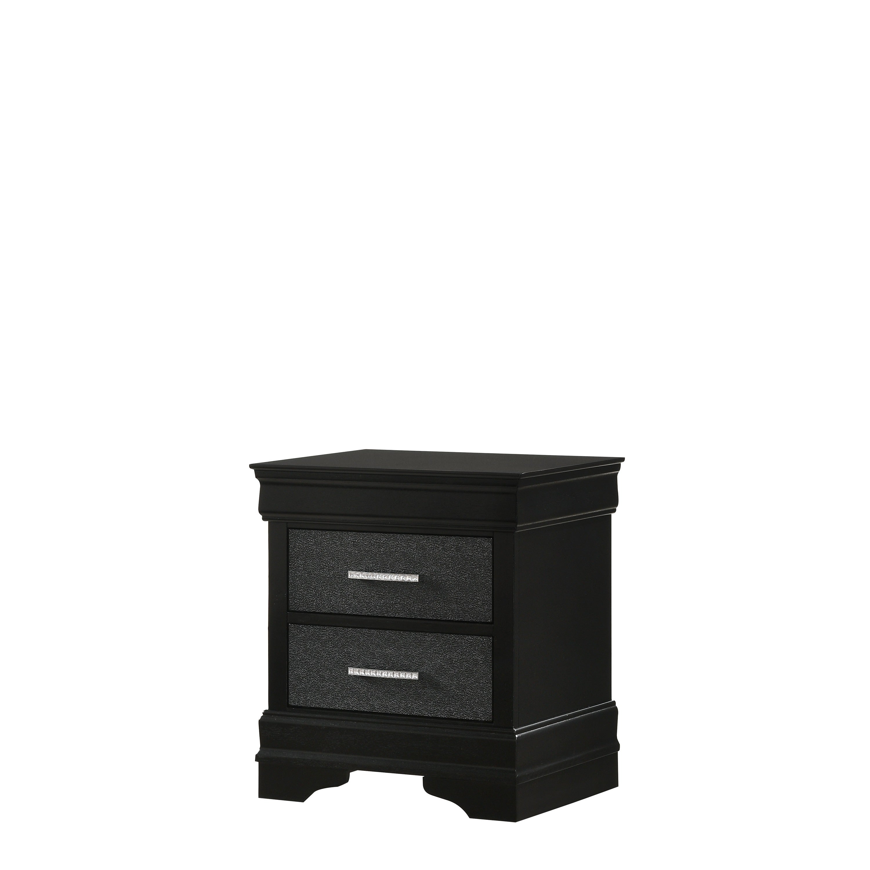 2 Drawer Wooden Nighstand With Horizontal Pull And Studded Accent Black