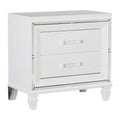 2 Drawer Wooden Nightstand With Acrylic Bar Pulls And Mirror Trim White
