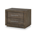 2 Drawer Wooden Nightstand With Metal Bar Handles Dark Pine