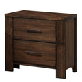2 Drawer Wooden Nightstand With Metal Bar Handles And Block Legs Brown