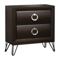 2 Drawer Wooden Nightstand With Metal Ring Handles And Harpin Legs Brown