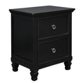 2 Drawer Wooden Nightstand With Tapered Legs And Metal Rings Black