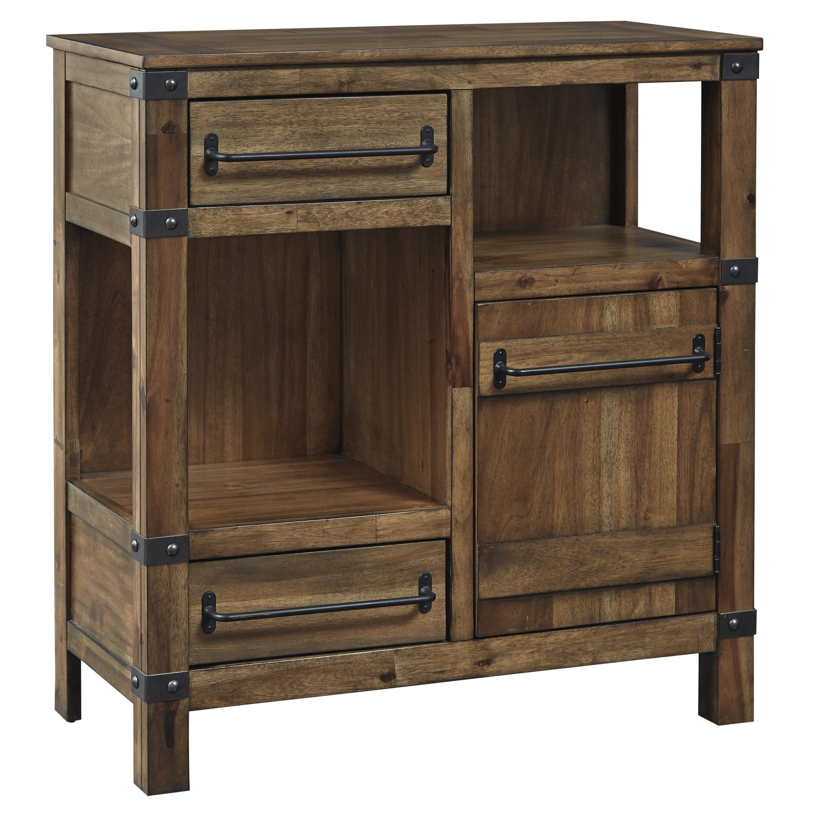 2 Drawer And 1 Door Accent Cabinet With 2 Open Compartments Brown