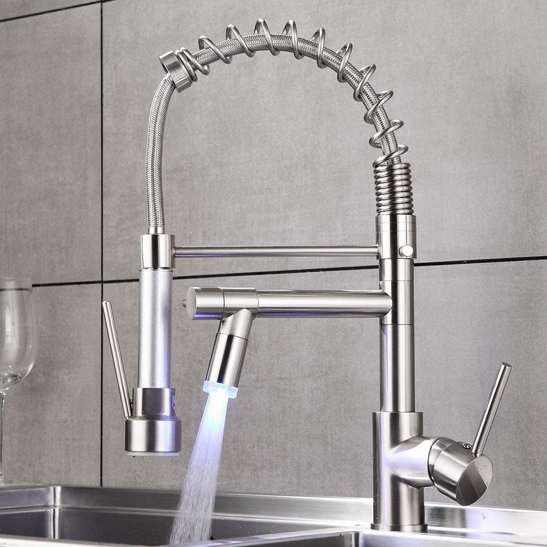 2 Function Pulldown Kitchen Faucet W Led 2 Spout
