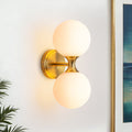 2 Light 13.7 In. Modern Brass Frosted Glass Globe Bathroom Vanity Light Up Down Wall Sconce