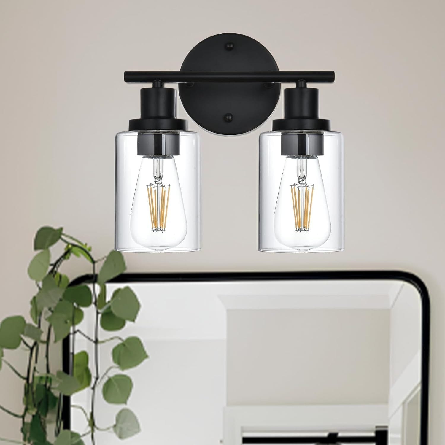 2 Light Bathroom Light Fixtures Brushed Nickel Modern Vanity Lights Over Mirror With Clear Glass Shade Bathroom Wall Lamp