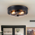 2 Light Black Glass Dome Flush Mount Ceiling Light