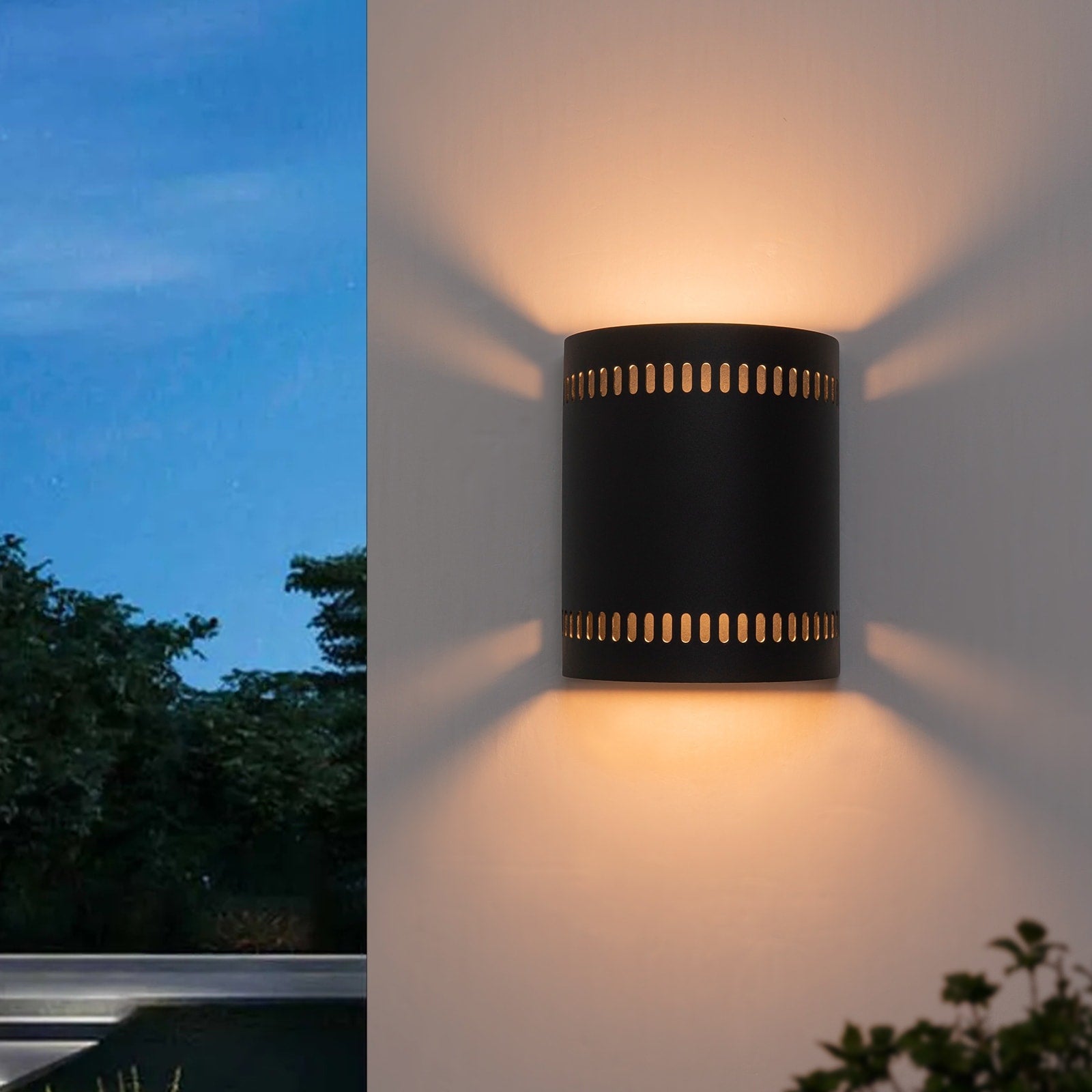 2 Light Black Integrated Led Outdoor Wall Sconce