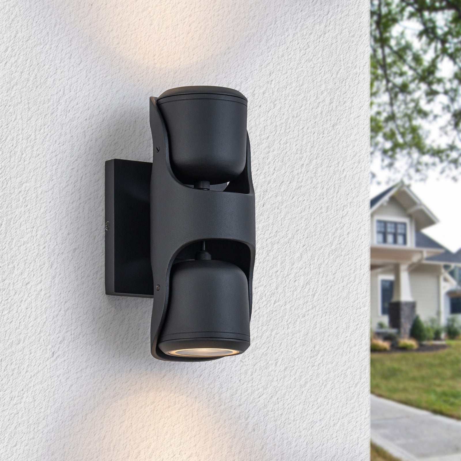 2 Light Black Outdoor Wall Sconce Ip54 Up Down Light Patio Garage W4.72 X H9.06 Inch