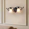 2 Light Black Scrollwork Metal Wall Sconce Frosted Bell Shade
