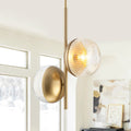 2 Light Branched Semi Flush Mount With Clear Striped Glass Shades