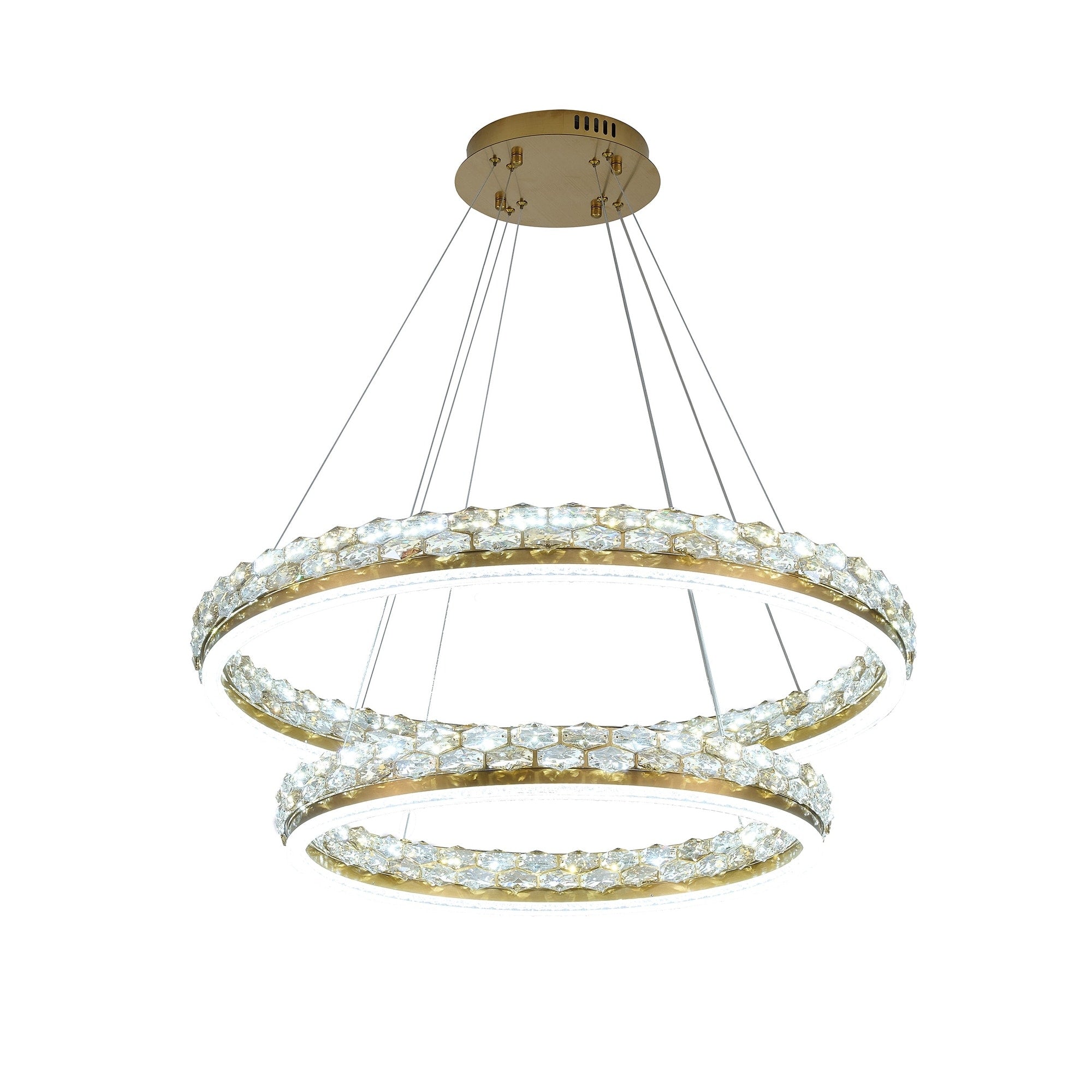 2 Light Brass Led Pendant With Crystal Accents