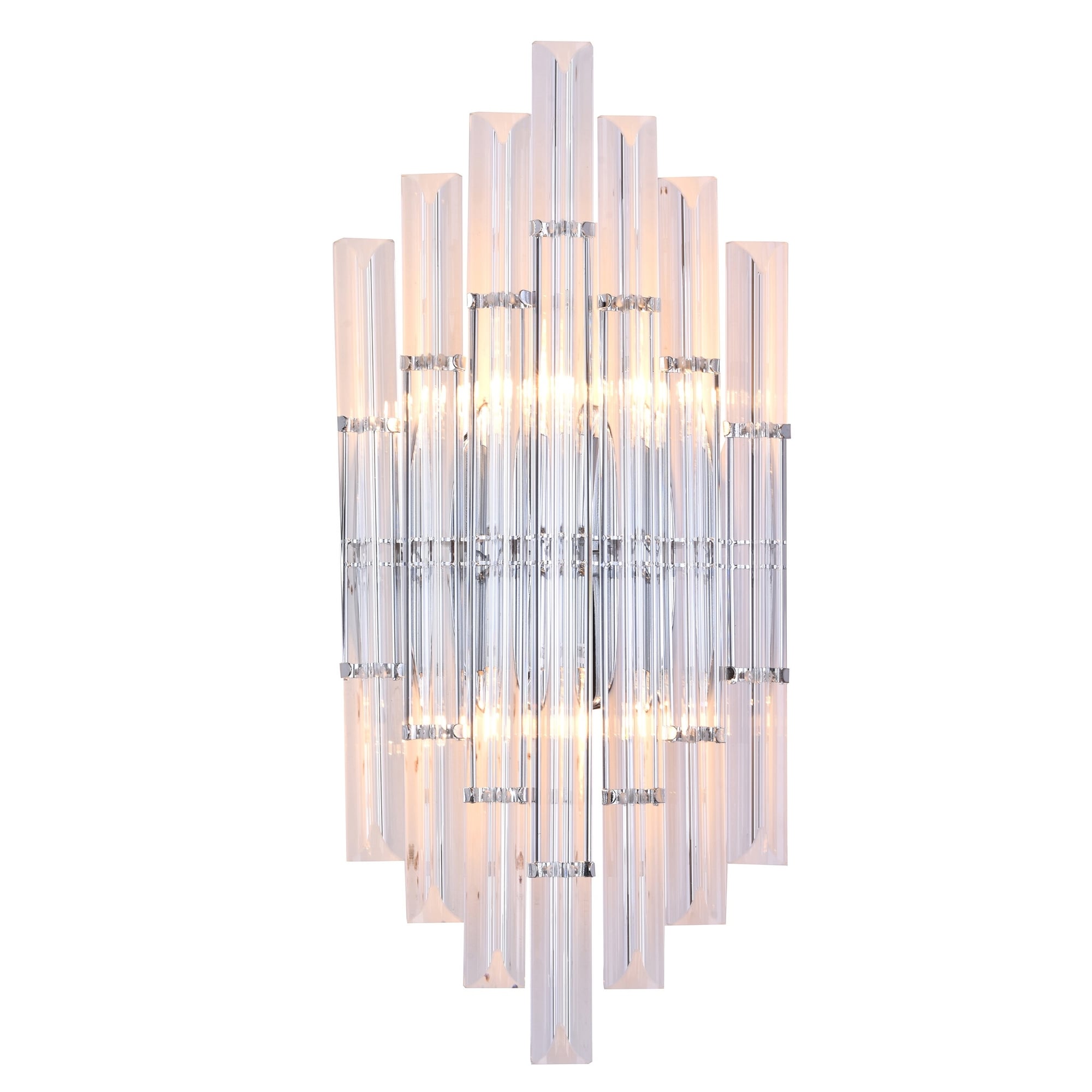 2 Light Chrome Metal Wall Sconce With Clear Rods