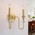 2 Light Farmhouse Classical Brass Wall Sconce With Crystal Accents