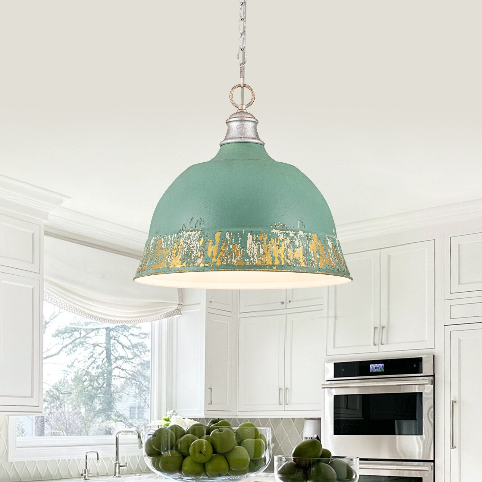 2 Light Farmhouse Pendant Light With Distressed Gold Dome Shade 2 Lights