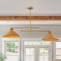 2 Light Farmhouse Straw Hat Hand Woven Chandelier With Natural Rattan Shade