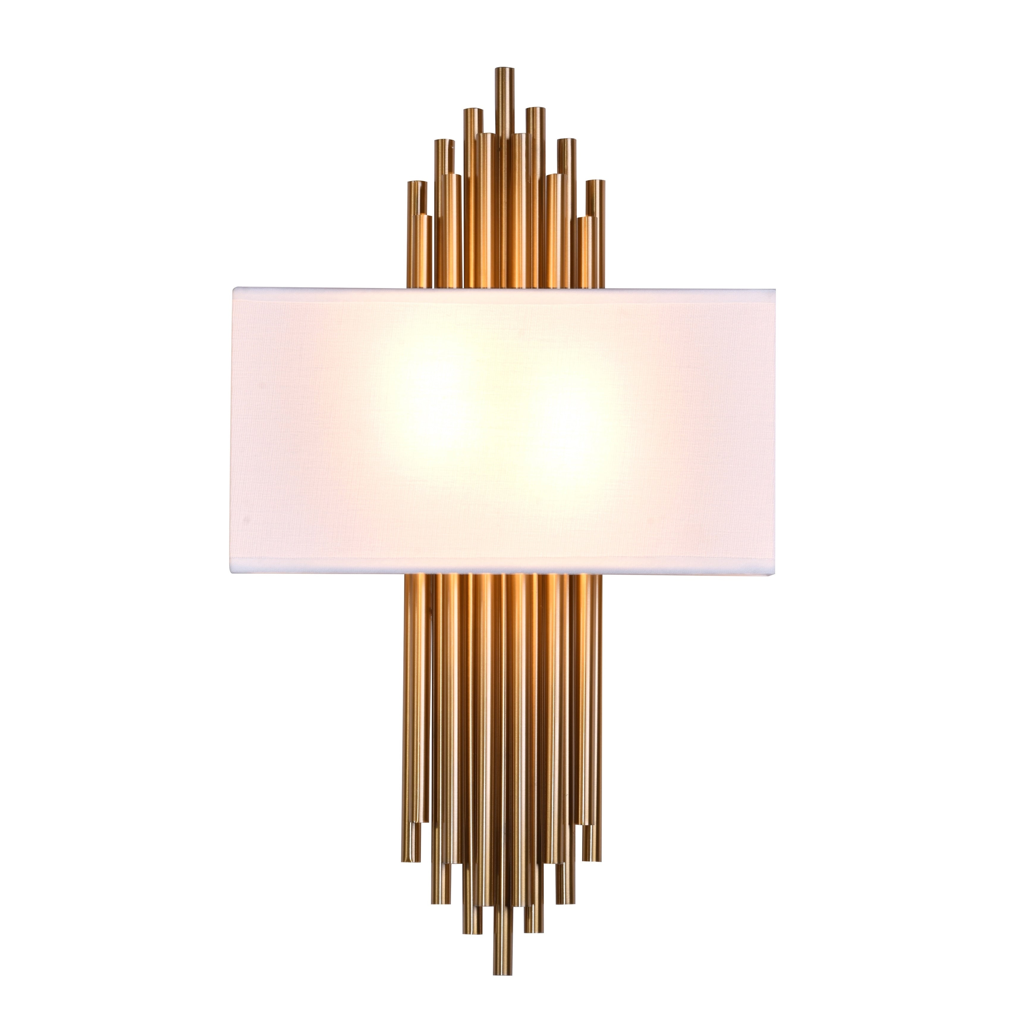 2 Light Gold Rod Wall Sconce With A White Shade