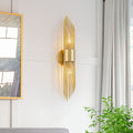 2 Light Gold Vertical Slat Wall Sconce Midcentury Modern Linear Design
