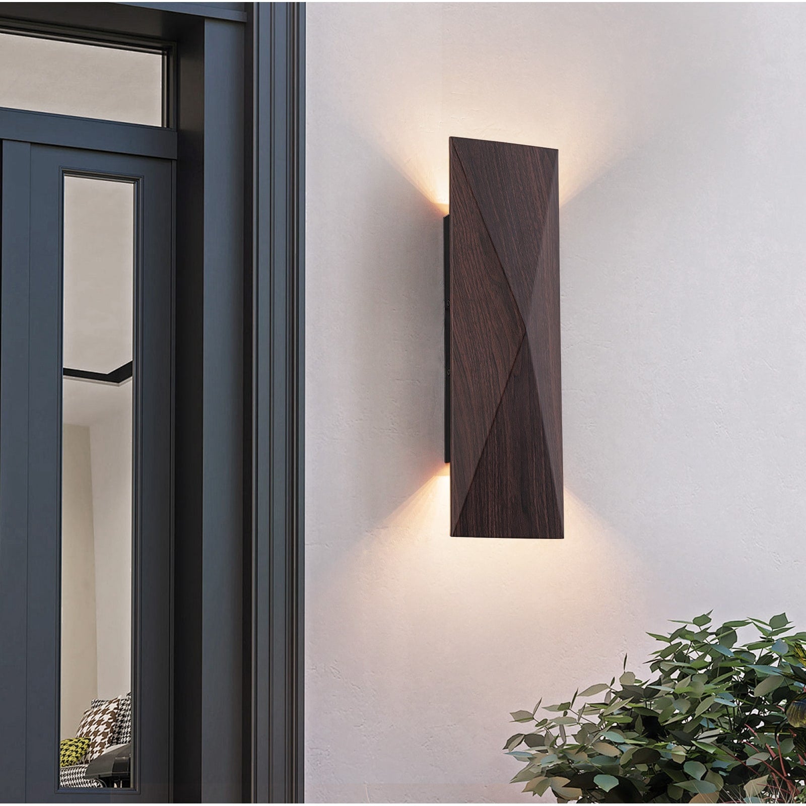 2 Light Integrated Led Walnut Outdoor Wall Sconce