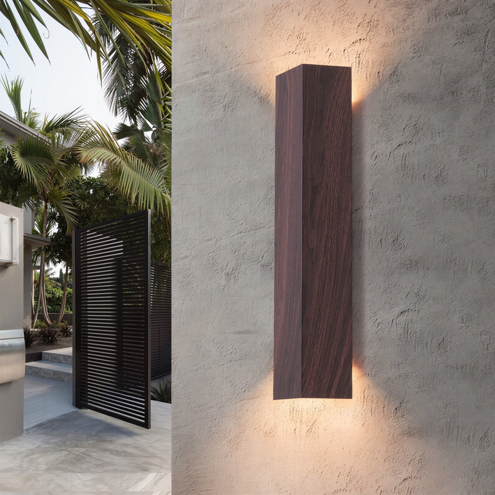 2 Light Integrated Led Walnut Outdoor Wall Sconce