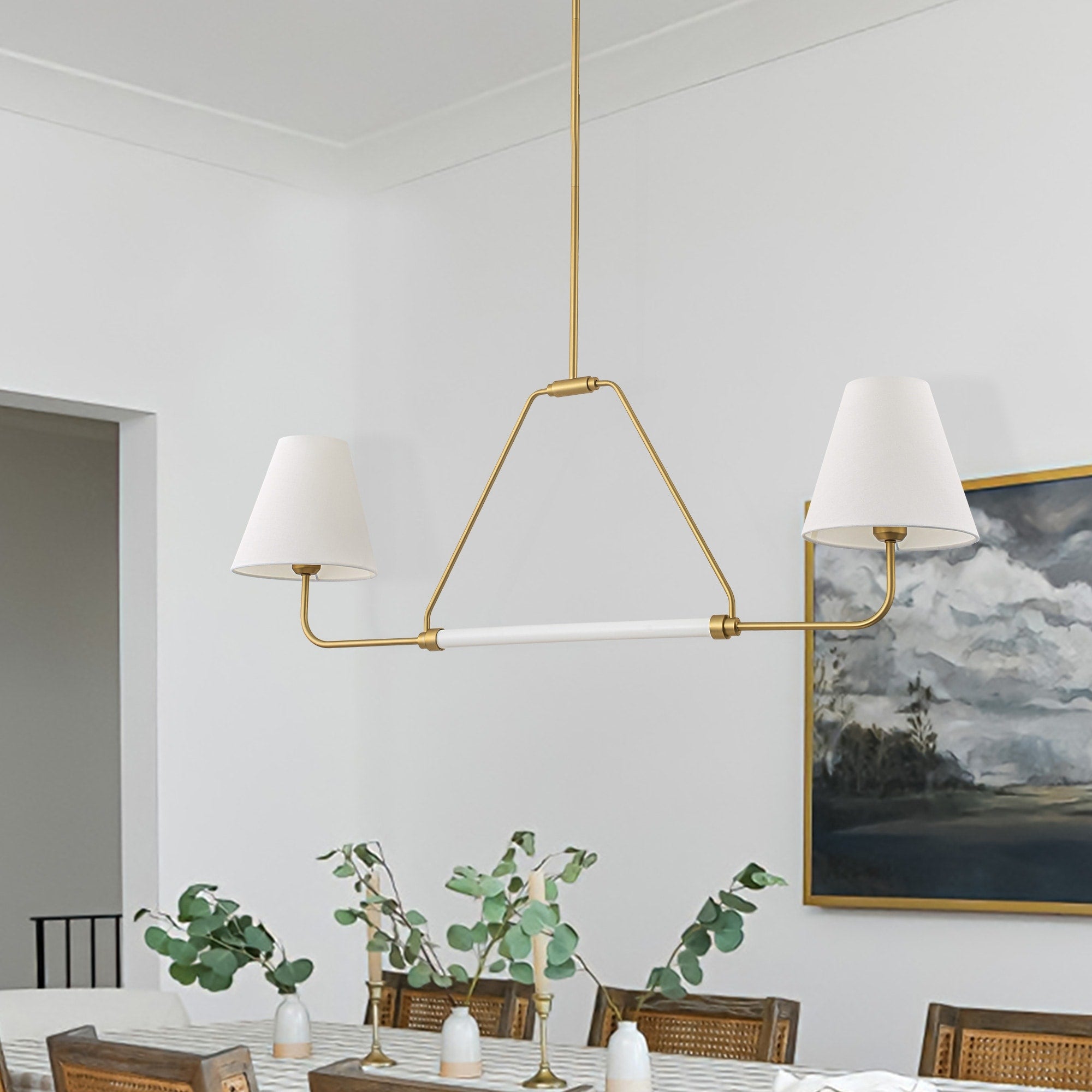 2 Light Linear Chandelier With Fabric Shade