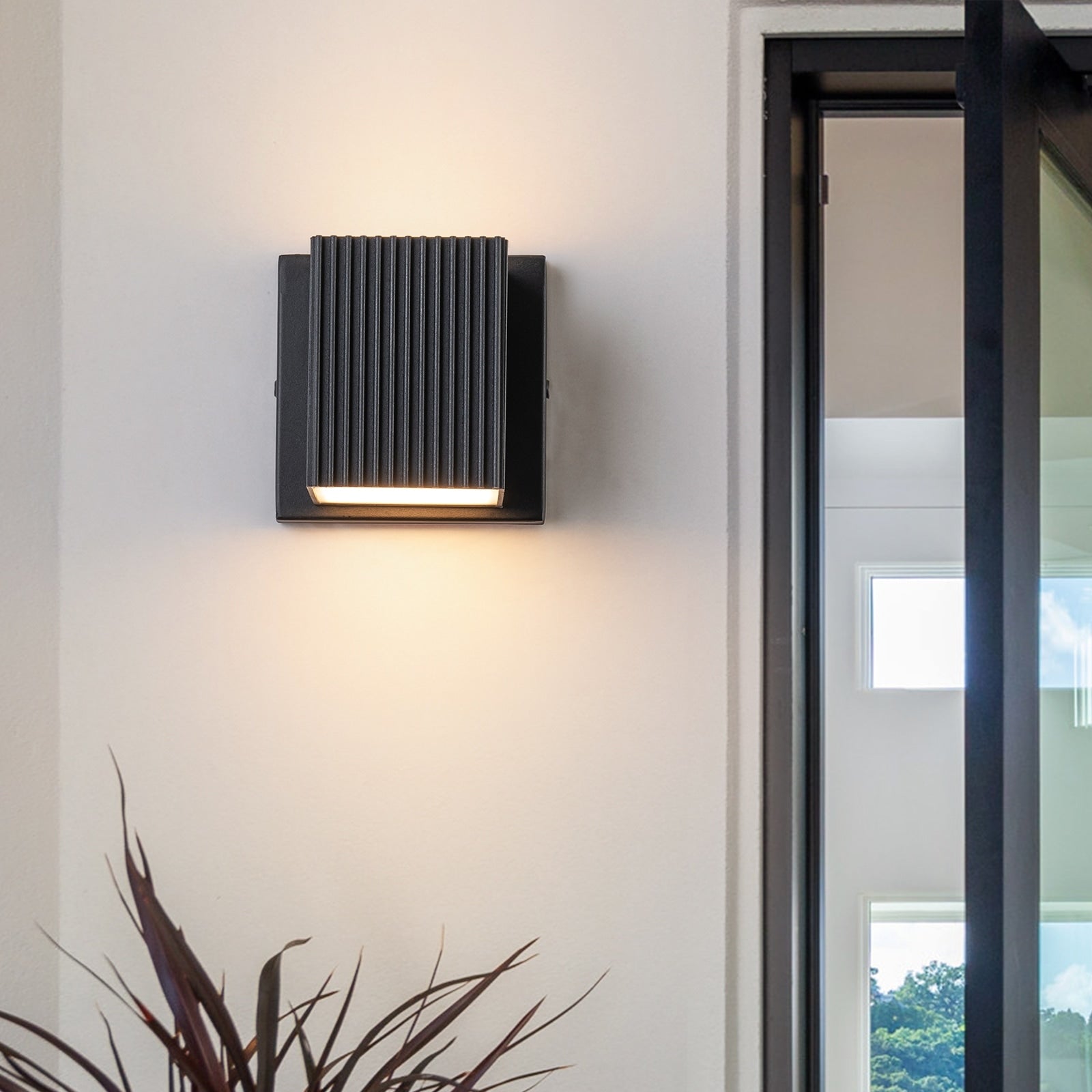 2 Light Matte Black Led Outdoor Wall Sconce