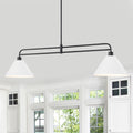 2 Light Matte Black Linear Chandelier With White Conical Iron Shades W 47.24 In
