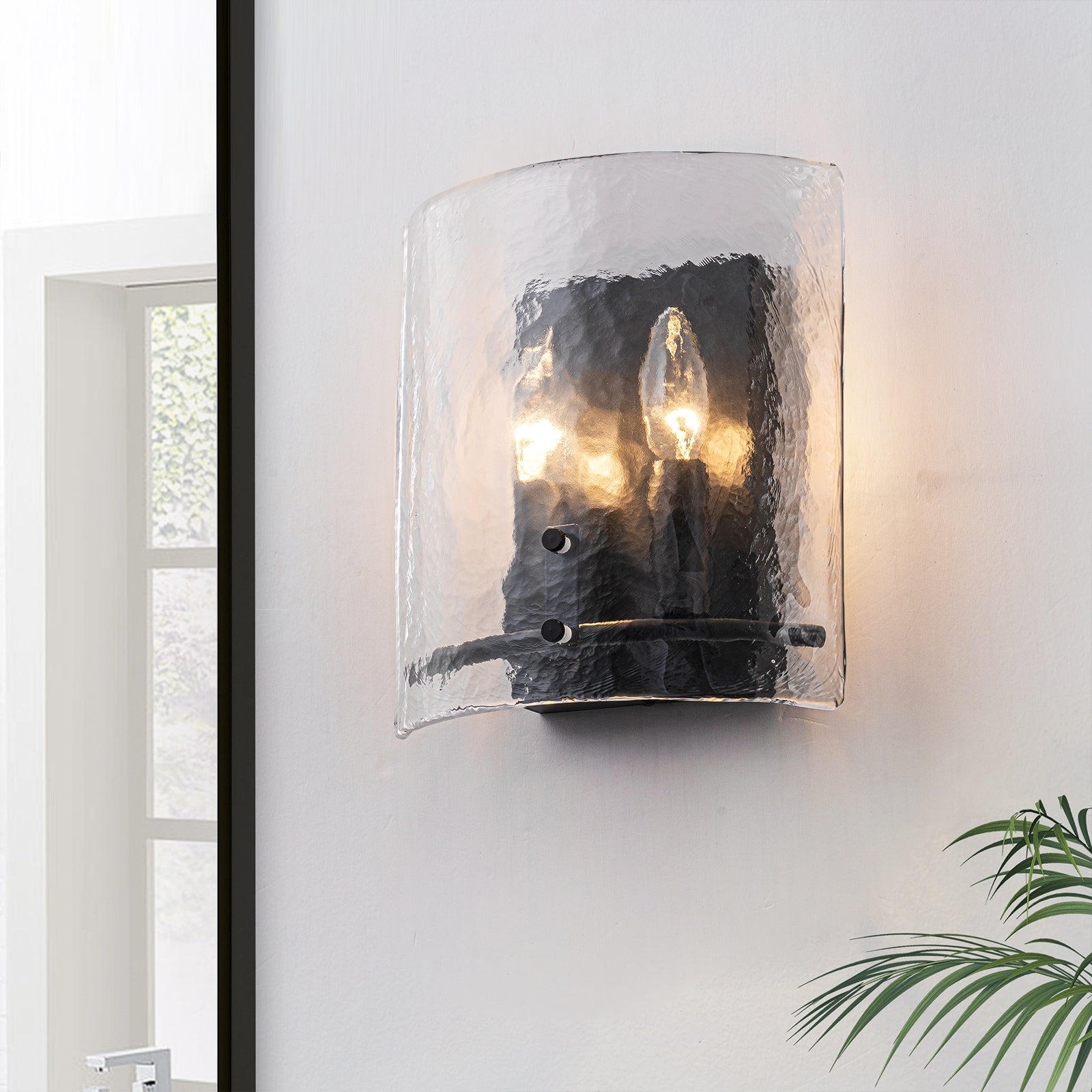 2 Light Matte Black Wall Sconce With Clear Glass Shade