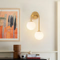 2 Light Mid Century Modern Gold Wall Sconce With Opal Glass