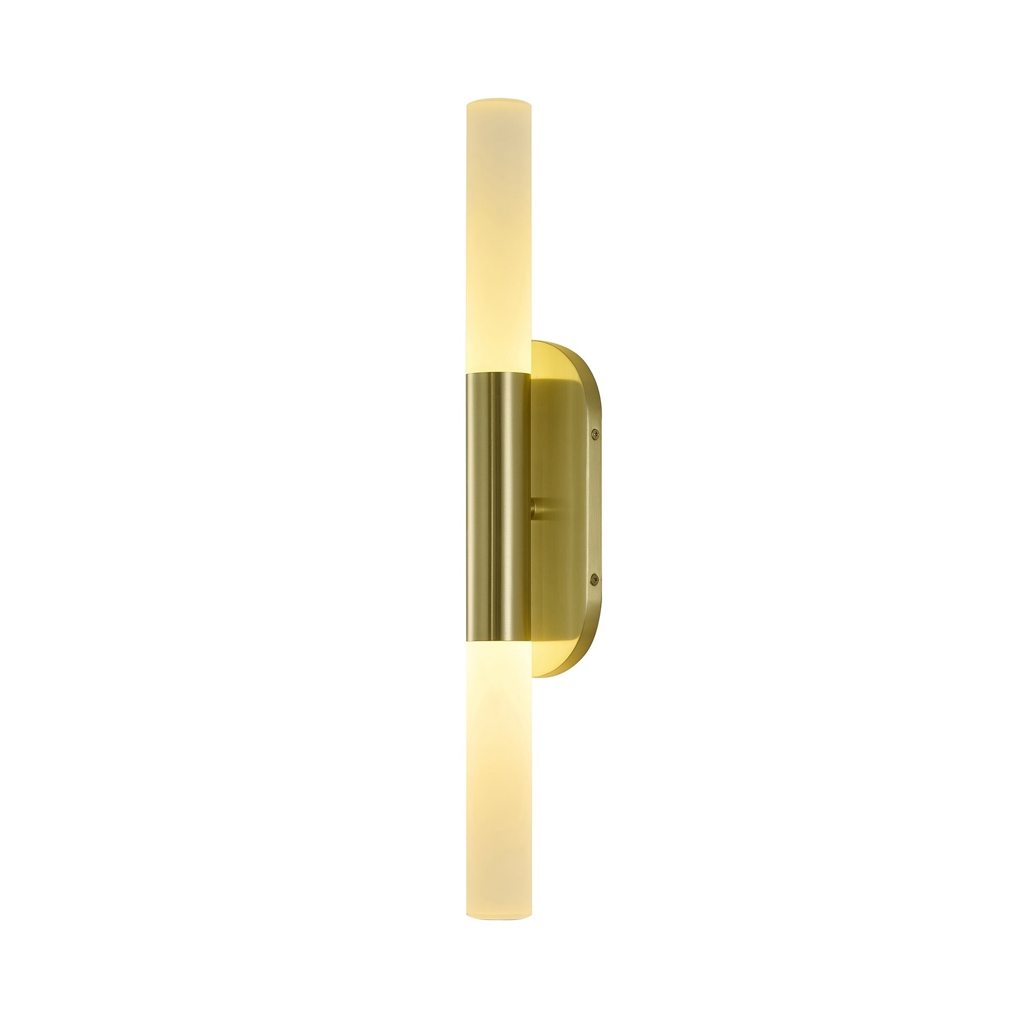 2 Light Satin Brass Wall Sconce Lighting With White Frosted Acrylic Shades