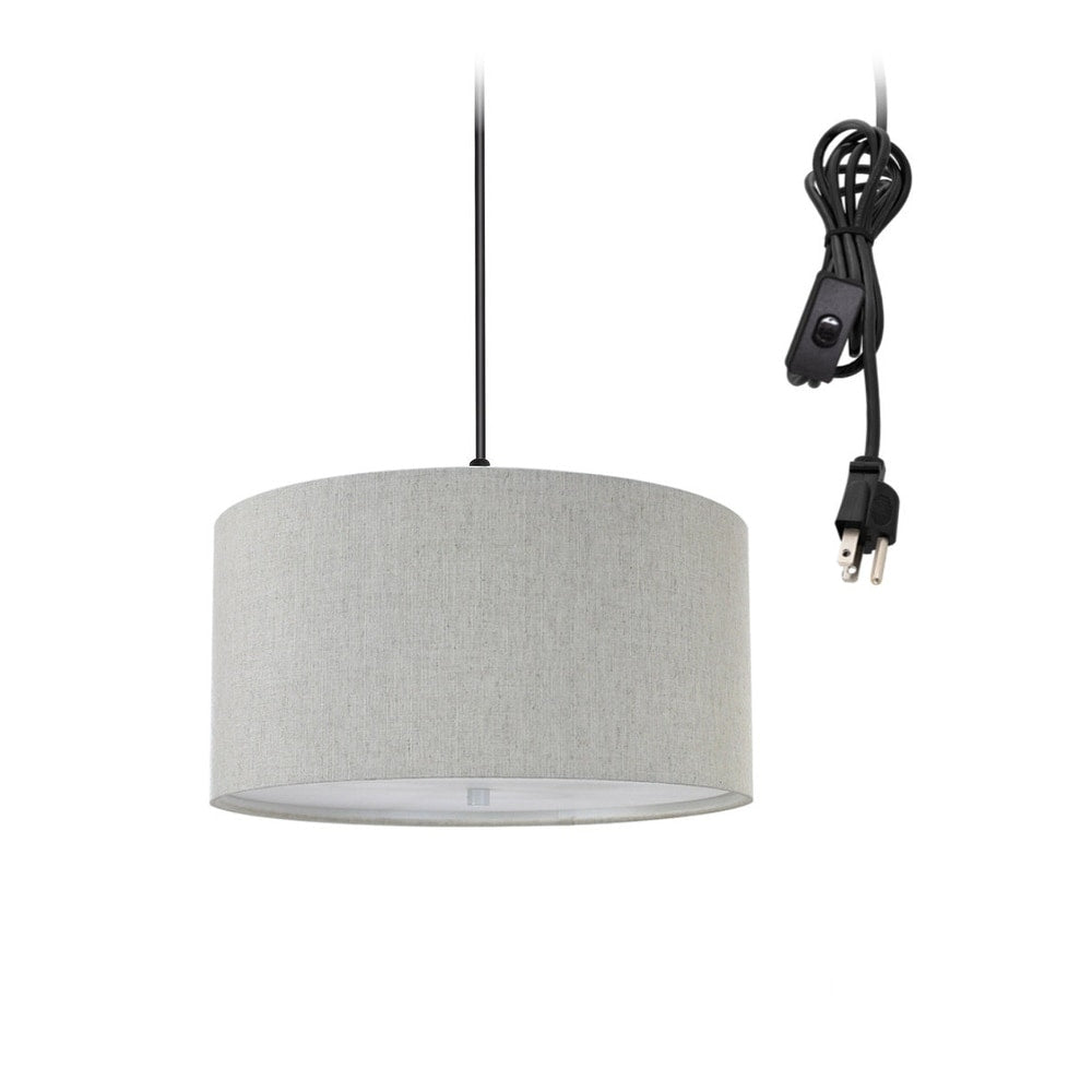 2 Light Swag Plug In Pendant 14 W Textured Oatmeal With Diffuser Black Cord