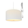 2 Light Swag Plug In Pendant 16 W White Linen Drum With Diffuser White Cord