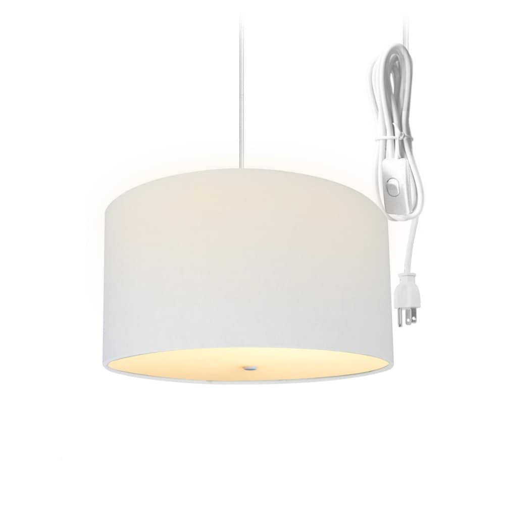 2 Light Swag Plug In Pendant 16 W White Linen Drum With Diffuser White Cord