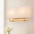 2 Light Wall Sconce Half Open Linen Shade Striped Glass Globe Accent