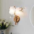 2 Light Wall Sconce With Floral Branch Design And White Glass Shades