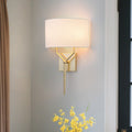 2 Light Y Shaped Metal Frame Wall Sconce Half Round Open Fabric Shade