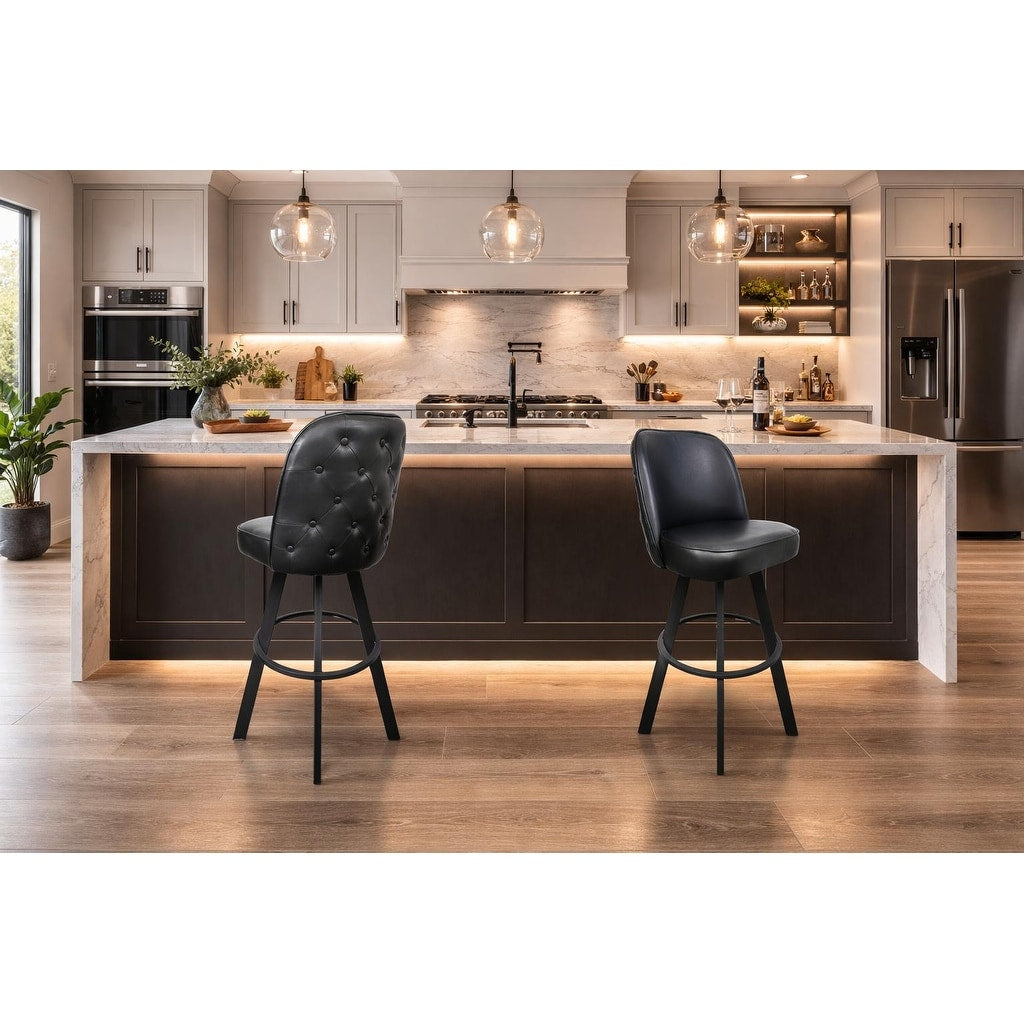 2 Pack Commercial Uphostered Swivel Tufted Bucket Seat Bar Stool With Metal Frame Restaurant And Cafe Bar Seating