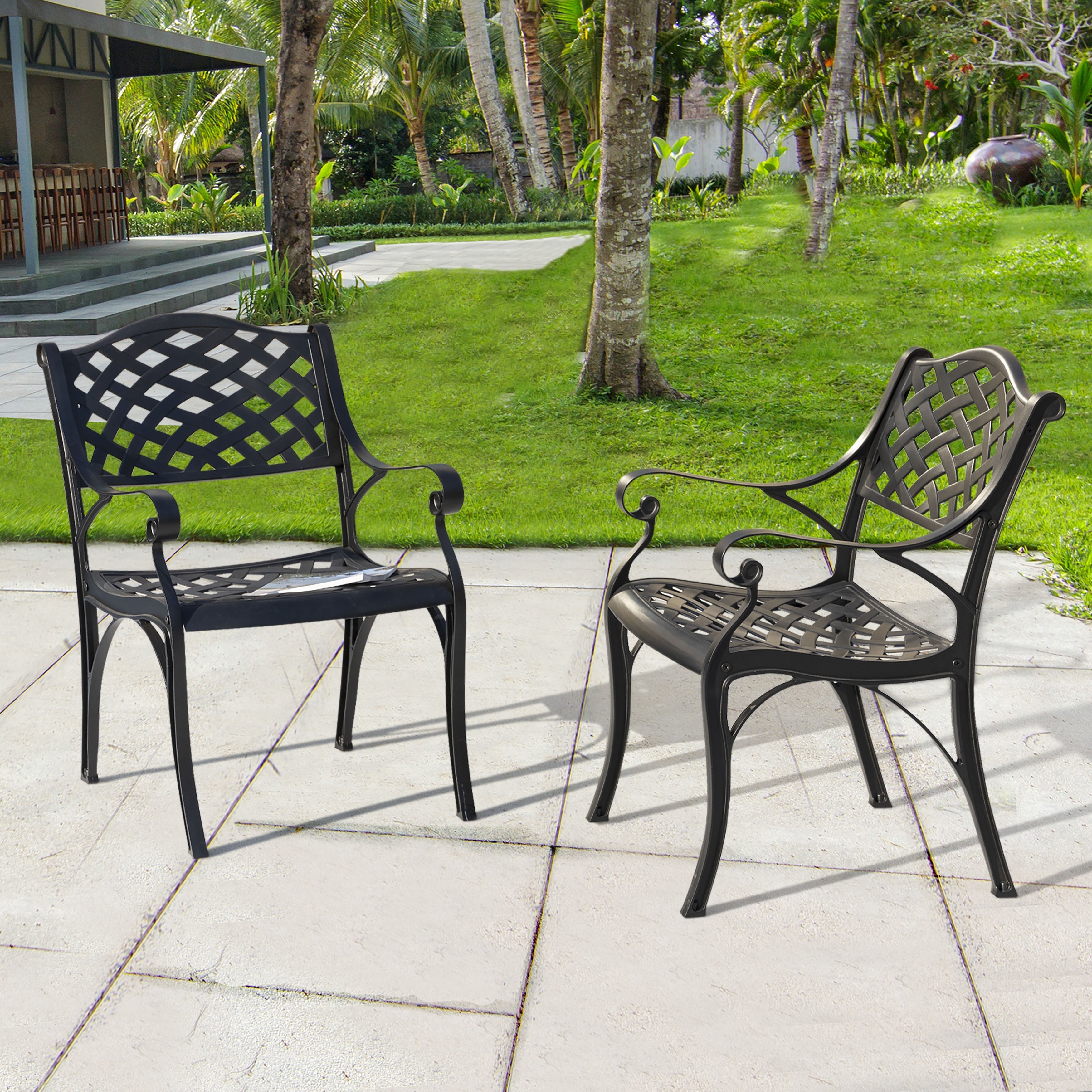 2 Pcs Cast Aluminum Bistro Chairs With Black And Gold Powder Coating