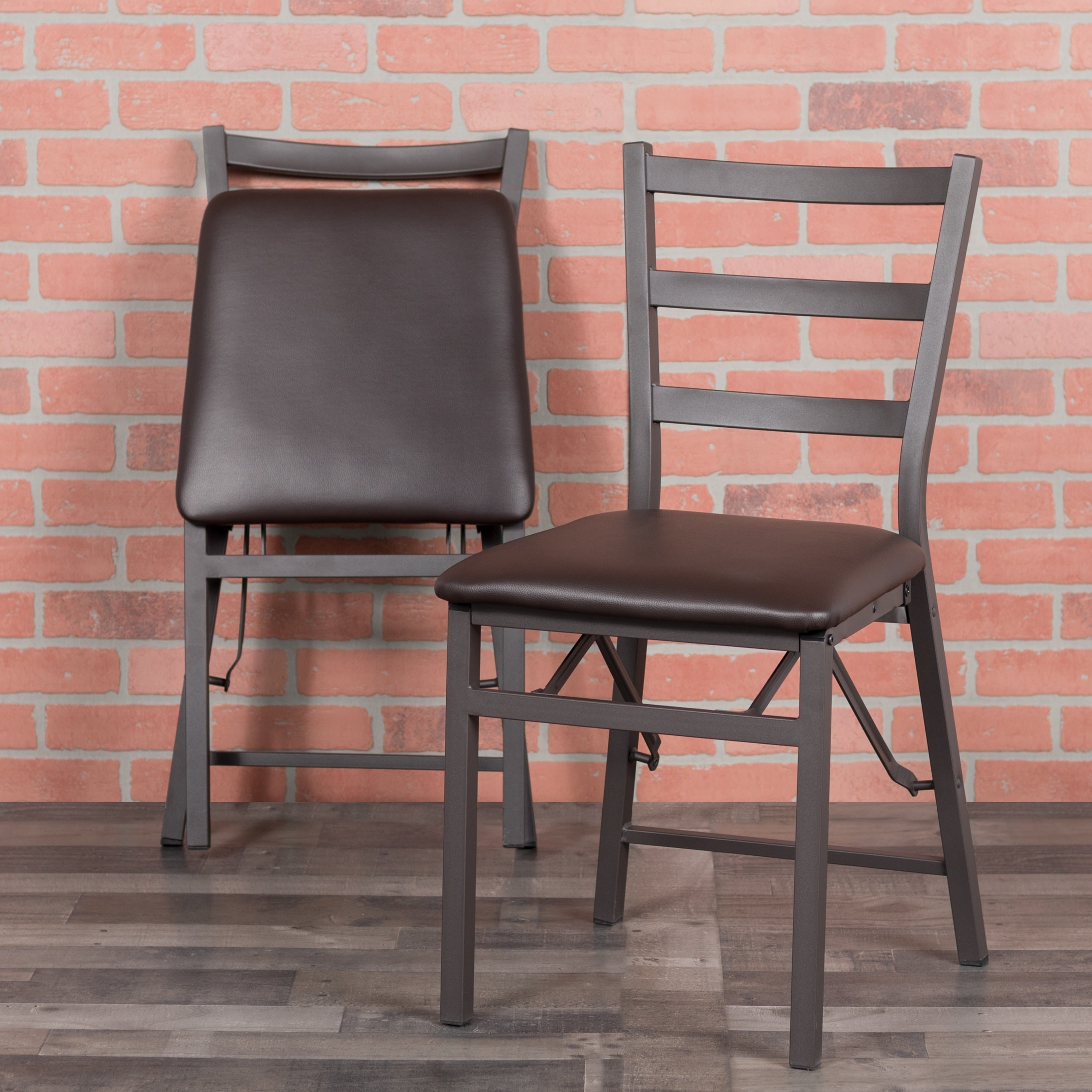 Lancaster Home Brown Metal Fabric Ladderback Folding Chair
