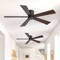 2 Pack 42 Ceiling Fan No Light 5 Blade Black Wood Finish 6 Speed Dc Motor Reversible Quiet Flush Mount Remote Control